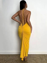 Slim Fit Large Open Back Strap Dress Pleated Summer WomenFashion Maxi Dress